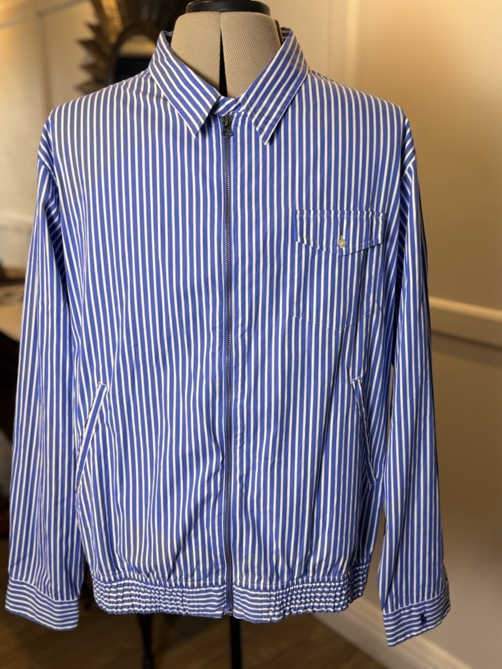 NWT Polo Ralph Lauren Men's XXL Blue White Stripe Zip Shirt Jacket - Picture 1 of 4